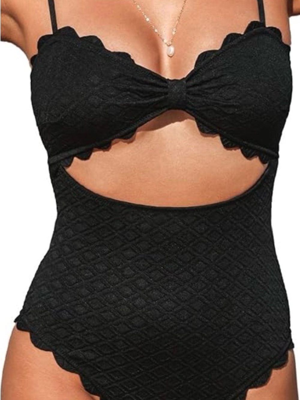 Cupshe Black Scalloped Cutout One-Piece Swimsuit